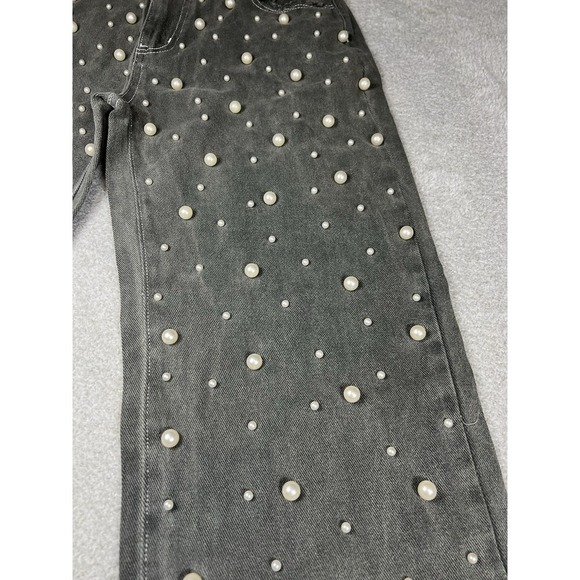 POL The Pearl Drop Jeans Distressed Straight Leg Beaded Denim Gray Medium EUC Ve - Picture 8 of 13